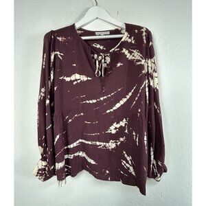 Young Fabulous & Broke Womens Tie-Dye Long Sleeve Blouse Top Large Burgundy Boho